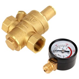 RV Water Pressure Regulator Valve, DN15 Brass Adjustable Water Pressure Regulator Reducer with Gauge Meter for RV Camper Travel Trailer