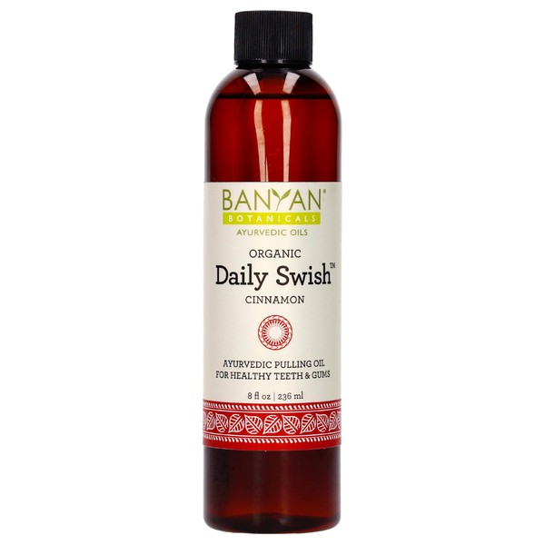 Banyan Botanicals Daily Swish Cinnamon – Organic Ayurvedic Oil Pulling Mouthwash with Coconut Oil – for Oral Health, Teeth, & Gums* – 8oz – Non GMO Sustainably Sourced Vegan