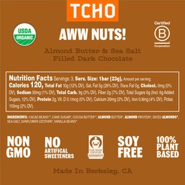 TCHO Aww Nuts! 75% Dark Chocolate Bars (10 pack) | Plant Based, Organic & Fair Trade, | Non GMO, Non-Dairy, Vegan Chocolate, Soy Free (2.5oz each)