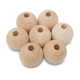 Large Wooden Beads for Crafts - Pack of 25 51mm 2 x 1/2 Inch Hole Large Wood Beads for Crafts withHoles for DIY | Round Wooden Balls for Crafts | Wood Beads for Jewelry Making | Woodpeckers