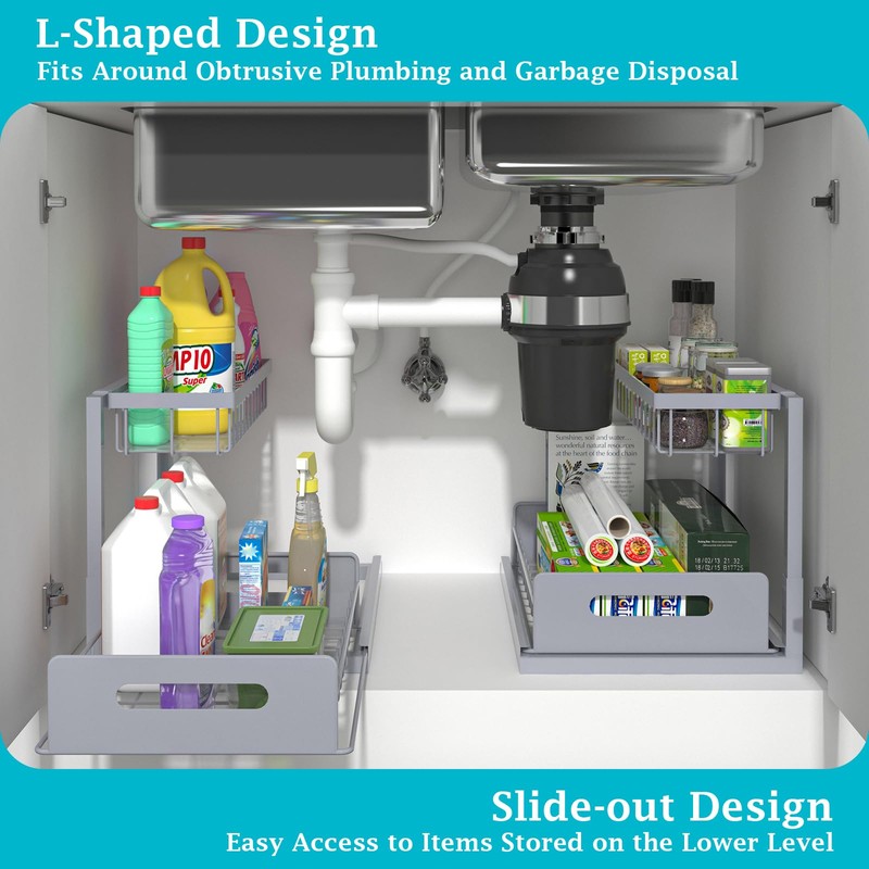 REALINN Under Sink Organizer, Pull Out Cabinet Organizer 2 Tier