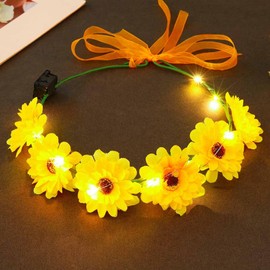 Kesvb Light Up Flower Hair Wreath LED Sunflower Headband Sparkly Festival Party Headdress Wedding Bridal Hair Accessories for Women (Yellow)