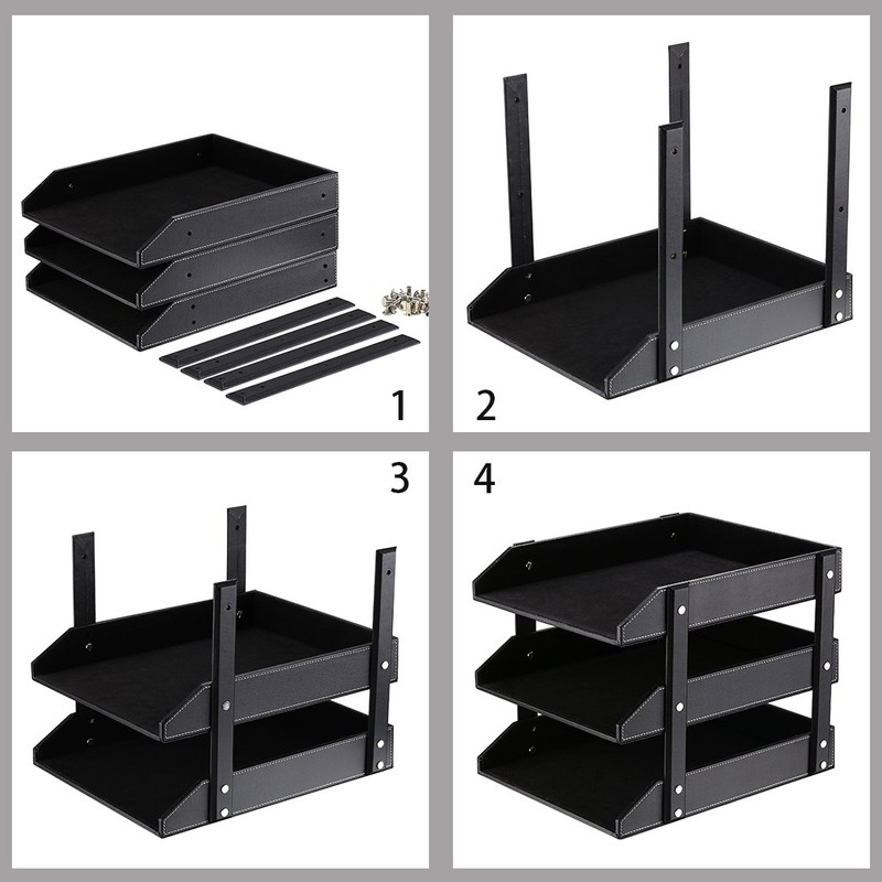 Leather Desk Organizer, Thipoten 3-Tier Stackable Letter Tray Holder for