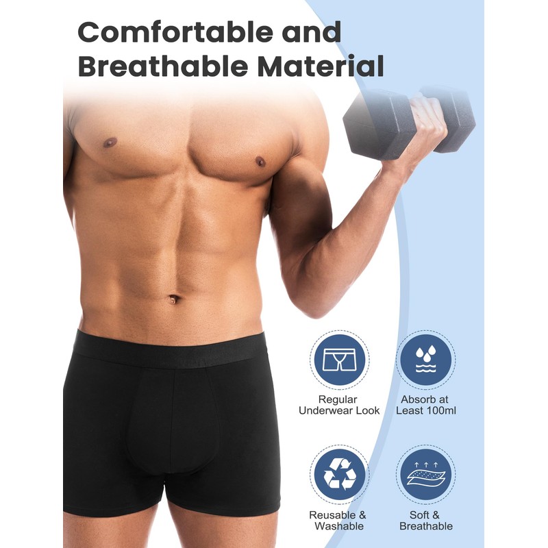 Varmax Incontinence Underwear for Men, Cotton Reusable Washable Leakproof Boxer