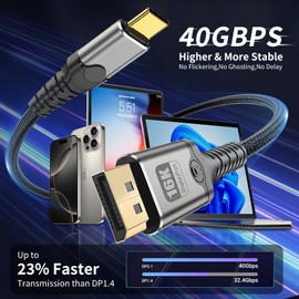 MaxRenard USB-C to DisplayPort 2.1 Cable 16K@30Hz/8K@120Hz/4K@240Hz Gaming-Grade, Thunderbolt 4/3 Compatible 40Gbps High-Speed, for MacBook M4/Dell XPS/Surface Pro & Gaming Monitors (6.6Feet)