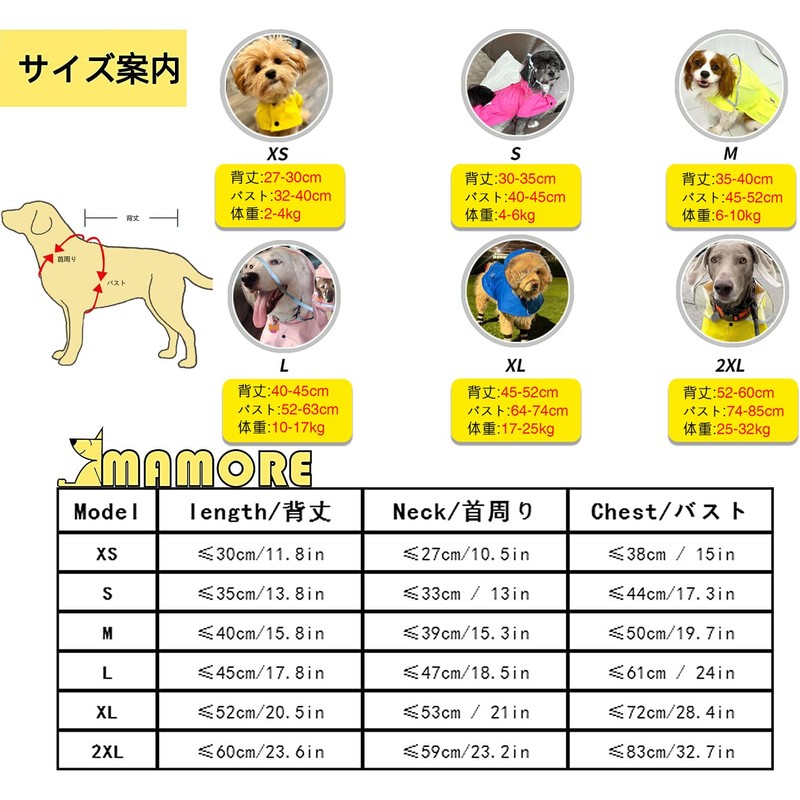 Dog Raincoat, Poncho, Rainy Season Protection, Includes Transparent Hat, Easy
