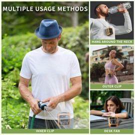 Portable Waist Fan 10000mAh, 5 Speeds 14600RPM Strong Airflow, Powerful Personal Fan up to 36H of Working Time, Wearable Hands-Free Clip Neck Fan for Working Outside, Traveling, Hiking (Orange)