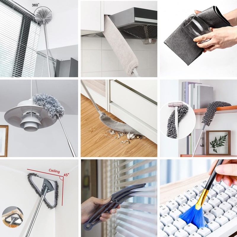 Adbzen Duster Household Cleaning Supplies Kit 16pcs Microfiber Feather Duster