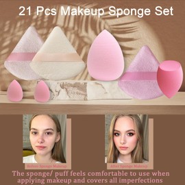 GFOUNS GFOUNS 21 pcs Beauty blender Makeup Sponge Bulk:Blender Sponges 21 Pcs for Liquid, Cream, and Powder, Multi-colored Pink make up sponges for foundation