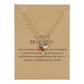 YALLNASL Hummingbird Gifts Pendant Necklace for Women Humming Bird Gift for Mom Grandma Necklace - Life is Beautiful Necklaces for Women Friendship Choker Necklace for Best Friends