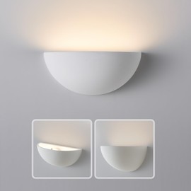 Repaintable Battery Operated Wall Sconce, Minimalist Half-Sphere Gypsum Rechargeable Wall Light with 5000mAh Dimmable Magnetic Bulb Remote, 12 RGB Colors Wireless Wall Lamp for Bedroom, Hallway Decor