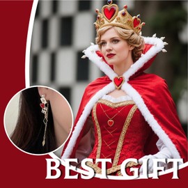 Vintage Playing Card Earrings for Women – Asymmetric Gold Rabbit & Red Heart Drop with Clock Charm, Wonderland-Inspired Cosplay Jewelry
