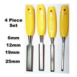 New 4PC Bevel Edge Chisel Set 6MM - 25MM Wood Steel Blade Carpentry DIY Carving | Tempered Carbon Steel Blade Bevel Edge & Chisel Set Wood Sculpture