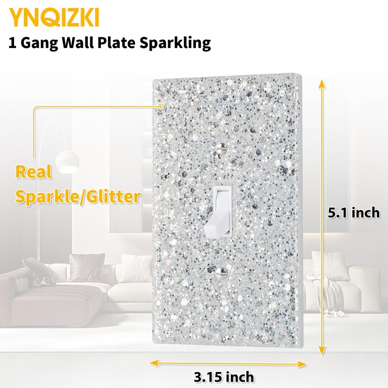 YNQIZKI Silver Shining Light Switch or Outlet Covers - Sparkling