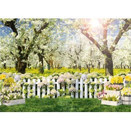 CHAIYA 8X6FT Spring Backdrop Natural Scenery White Flowers Forest Tree Photography Background for Children Birthday Wedding Baby Shower Party Decor Photobooth Prop