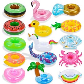 Soporte inflable para bebidas, paquete de 15 flotadores de bebidas para piscina, flotadores de bebida para fiestas temáticas de Hawái, lindos portavasos inflables de flamenco