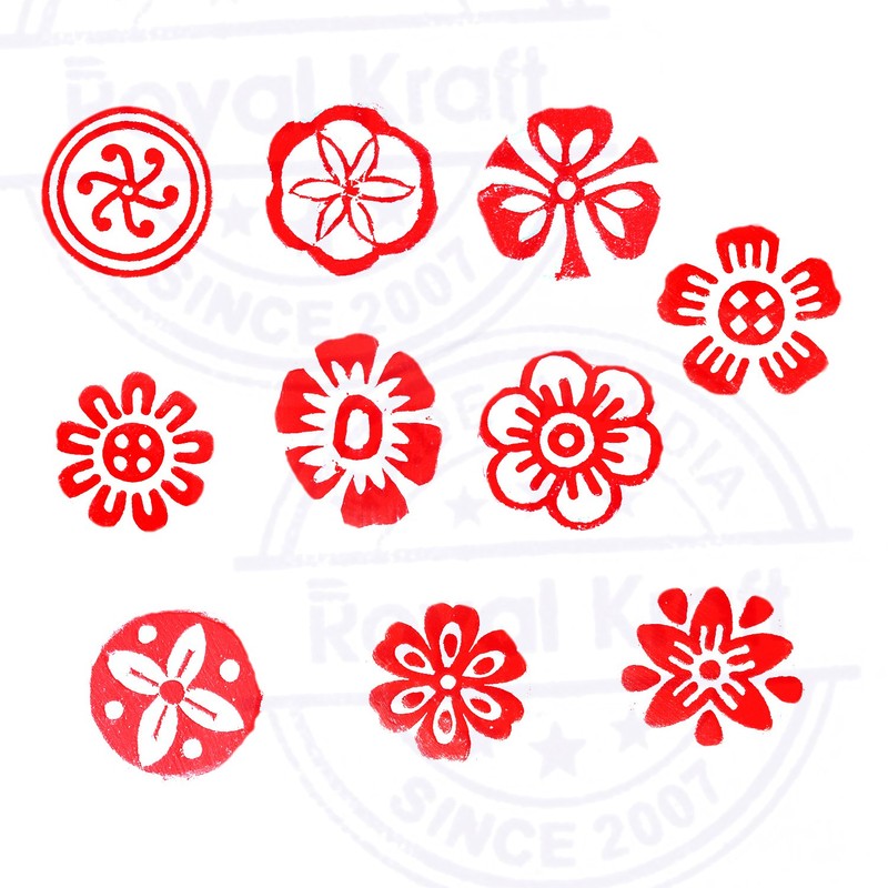 Clay Printing Stamps Arty Crafty Small Floral Shape Wooden Blocks