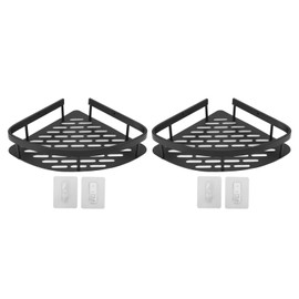Triangular Shower Shelf Punch Free Rustproof Aluminum Shower Corner Shelf with Hollow Base for Bathroom Toilet Double Layer