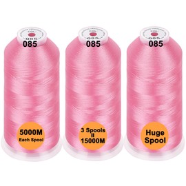 New brothreads - 40 Options- Various Assorted Color Packs of Polyester Embroidery Machine Thread Huge Spool 5000M for All Embroidery Machines - 3xPINK