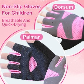 CubePlug Boys Girls Non-Slip Cycling Gloves Half Finger - Padded Grips Palm for Unisex Children, Ideal for Summer Riding, MTB, Bike, Sports, Hiking, Climbing, and Gym (Rouge, S)