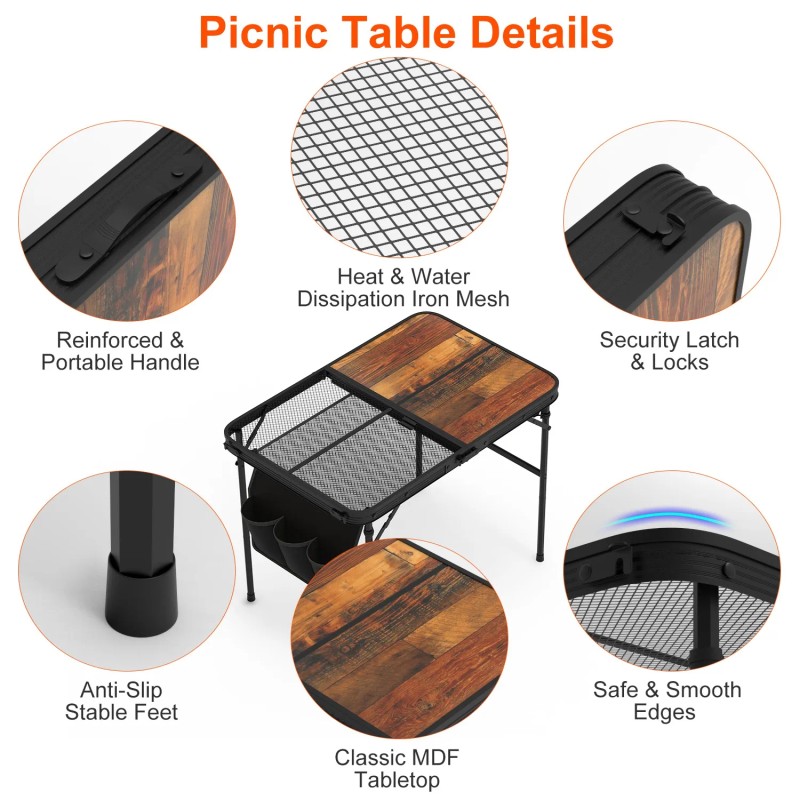 Foldable Camping Table Collapsible Picnic Aluminum Alloy Grill Stand 66LBS