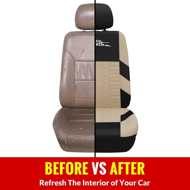 AUTOYOUTH Beige Car Seat Covers Full Set, 3D Tyre Embossed