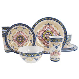 Melamine Dinnerware Set for 4-16 Pcs,Camping Dishes Set with Dinner Plates,Salad Plates,Bowls and Cups.Lightweight and Unbreakable