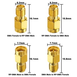 Boobrie SMA to RP-SMA Adapter Kit 2X SMA Male to RP-SMA Female Adapter 2X SMA Female to RP-SMA Male Plug Adapter WiFi Antenna Adapter for WiFi Antenna Goggles FPV Drone Signal Booster Pack of 4