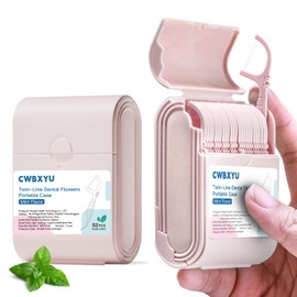 104 Count Twin Line Mint Floss Picks,2 Box Dental Floss Portable Travel Case,No Break No Shred High Tensile Strength Profession Toothpicks Floss Stick,Super Clean Tight Teeth in Min(PinkPink)