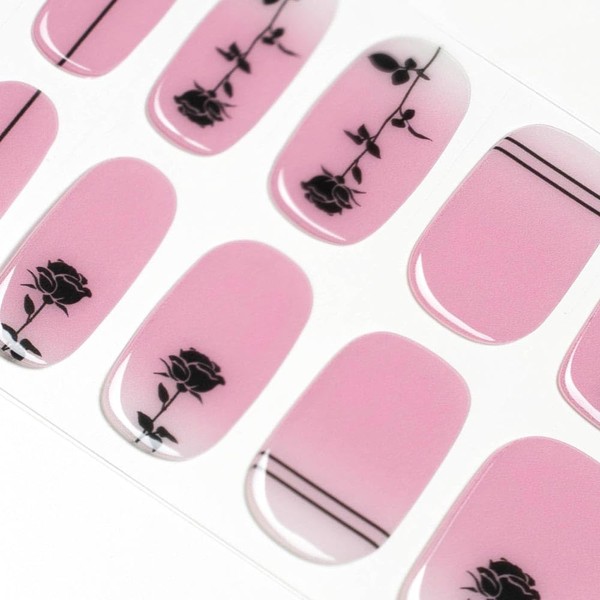 Danni & Toni ref.0123 Press-On Gel Nails, Cure to Apply, for Hands, Long-Lasting, Odorless, Waterproof, SGS Certified, Safe, Tools Included, 28 Nails, Pink/Black (No Man’s Land of Rose)