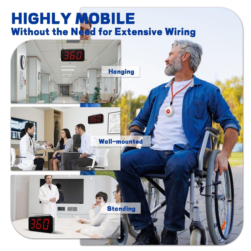 Nurse Call System Wireless Caregiver Pager Call Button 2000Ft Range