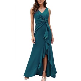 FQA - Vestidos largos de noche negros para mujer, vestidos formales para mujer, fiesta de noche, cuello en V, sin mangas, envoltura dividida, Azul eléctrico, S