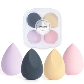 COSTICA Makeup Sponge 4 Pcs Beauty Blender for Foundation Blending Sponge for Face, Multi-colored Makeup Blender with Storage Box, Flawless for Liquid Cream and Powder