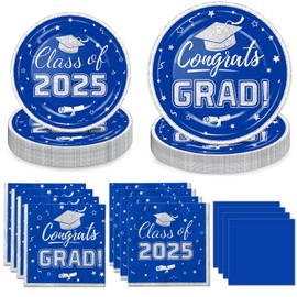 Blue and Silver Graduation Party Plates and Napkins 2025 - Graduation Party Supplies Congrats Grad Disposable Paper Plates Cocktail Napkins Luncheon Napkins for Graduation Party Decorations, Serve 50