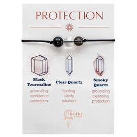 BOHO GARDEN Healing Bead Bracelets for Protection - Spiritual Crystal Beaded Bracelet - Made of 3 Real & Natural Gemstones, Adjustable 3-9.7” Black Rope - Gem Stones Jewelry for Men, Women, Teens (13+) - 8mm Bead