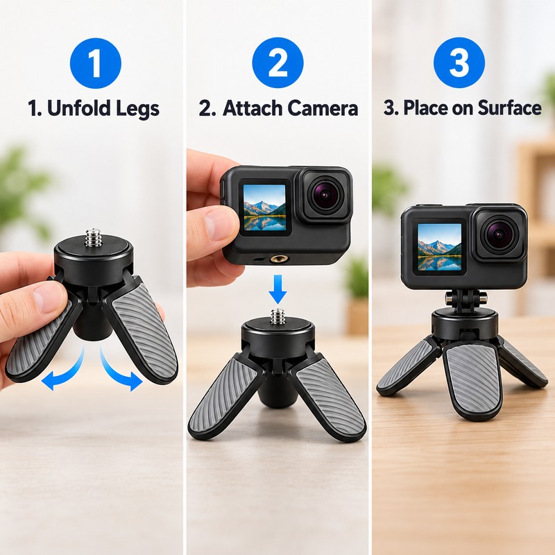 Mini Tripod Stand for Action Cameras – Compact 1/4-Inch Screw