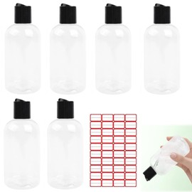 Dispensador de Shampoo, 6 Piezas Botellas de Plástico Vacías 8oz Botellas de Tamaño de Viaje con Tapas Superiores de Disco Negro Recipientes de Viaje 