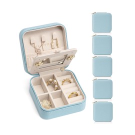 Vlando Travel Jewelry Box, Small Jewelry Travel Organizer Case for Girls Women - Blue Mirror*6 pack