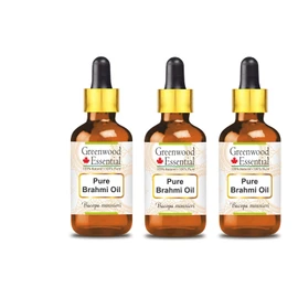 Greenwood Essential Pure Brahmi Oil (Bacopa Monnieri) with Glass Dropper Therapeutic Quality for Hair, Skin and Aromatherapy (Pack of Three) 100 ml x 3 (10 oz)