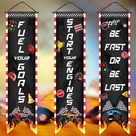 Chiisong 3 Pieces Monster Truck Party Banners Car Party Porch Sign Banner Racing Party Decorations Monster Truck Car Party Hanging Porch Sign for Racing Theme Birthday Party Supplies Wall Decor