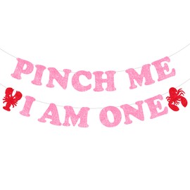 Cheereveal Crawfish Themed 1st Birthday Party Decorations, Pink Pinch Me I Am One Glitter Banner, Seafood Boil Lobster Theme First Birthday Party Supplies for Girls