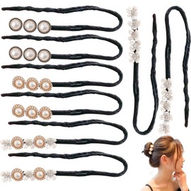 KuuGuu 8 PCS Hair Bun Maker Pearl Twist Hair Bun Braided Hair Clips French Hair Bun Braid Makers High Bun Hair Band Fashion Hair Accessories for Long Hair and Lazy Curls for Women Girls （4 Styles）