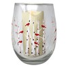 Stemless Wine Glass Candleholder - Cardinal Design with Lighted Candle,