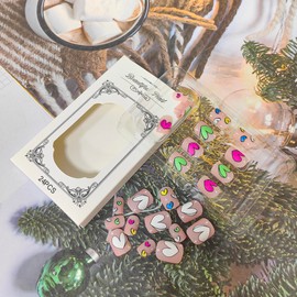 Valentines Press on Nails with Designs Colorful Heart Fake Nails Short Square False Nails Comic Cute Stick on Nails Valentine Day Star Acrylic Nails Full Cover Matte Artificial Glue on Nails for Women