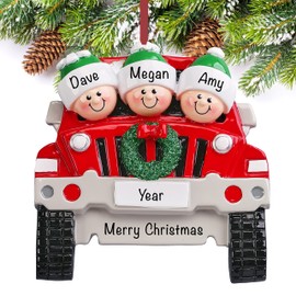 SUV Family of 3 Christmas Ornaments 2022, Our First Christmas as a Family of Three, New Baby Keepsake, Xmas Gifts for Parents, Grandparents, Best Friends, Siblings, Road Trip Tree Decor, Vacation Gift