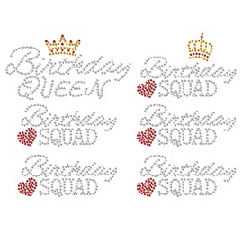 SUPERDANT Birthday Queen Squad Iron On Rhinestone Stickers Hotfix Transfer Decal Clear Bling Patch Clothing Repair Applique for Clothing Pants Hoodies Bags DIY Decoration