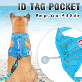 BARKBAY No Pull Dog Harness Large Reflective Dog Harness with Front Clip and Easy Control Handle for Walking Training Running with ID tag Pocket(Blue,M)
