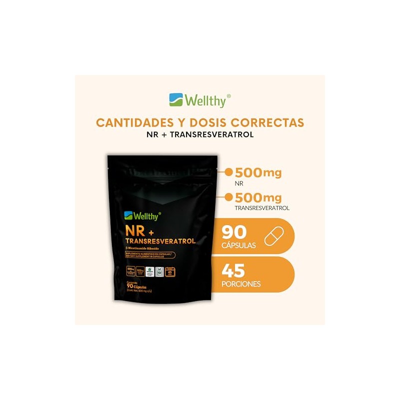 Wellthy Tranresveratrol Caps Nicotinamide Riboside Resveratrol Alta Biodisponibilidad 1000mg Por