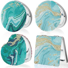 ZABARE 4 Pcs Diamond Painting Compact Mirrors, Ocean Diamond Art Mirror Kits DIY Pocket Mirrors, Unbreakable Portable Magnifying Folding Purse and Makeup Mirror for Beginner Women