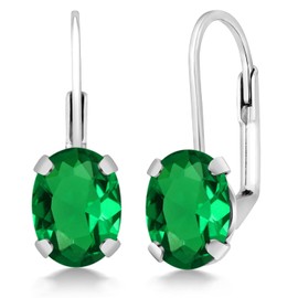 Gem Stone King 8X6MM Oval Drop Dangle Earrings for Women | 925 Sterling Silver | Genuine Gemstone Birthstone Leverback Earrings | Fine Jewelry Gifts for Her Mom Women Wife